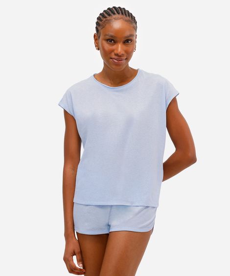 pijama short doll feminino manga curta azul