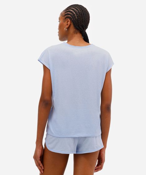 pijama short doll feminino manga curta azul