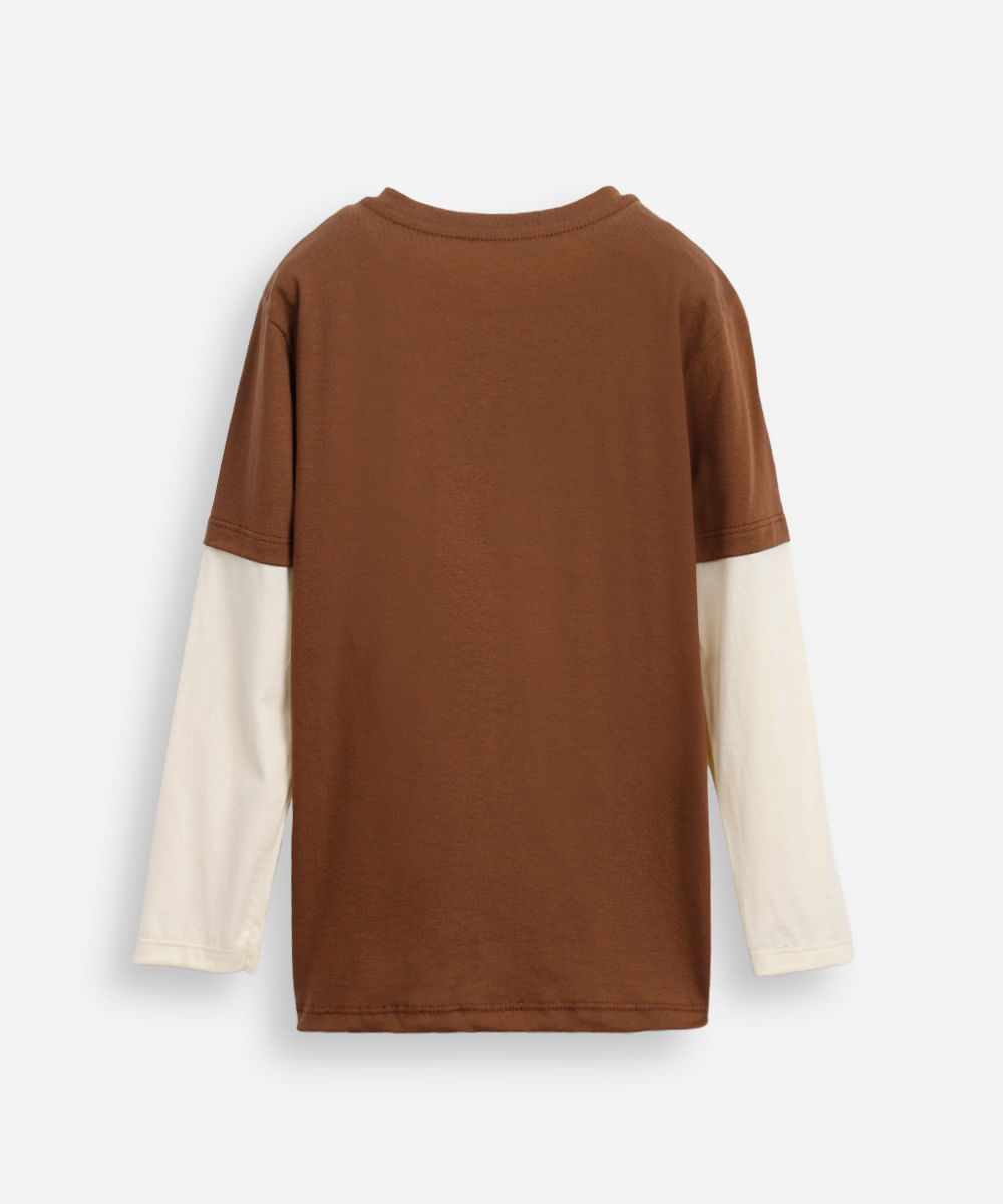 blusa de algodão infantil manga longa brooklyn marrom