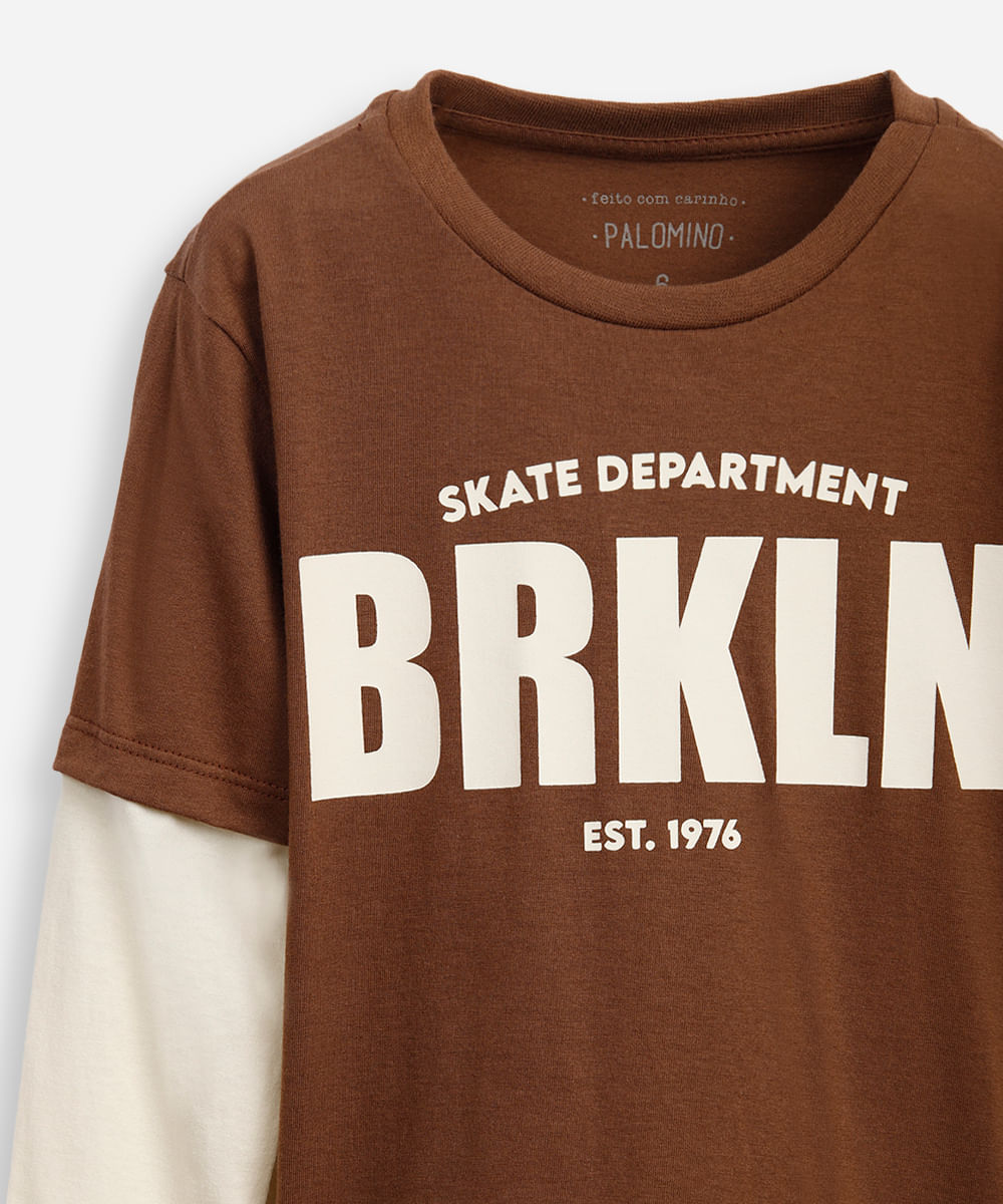 blusa de algodão infantil manga longa brooklyn marrom