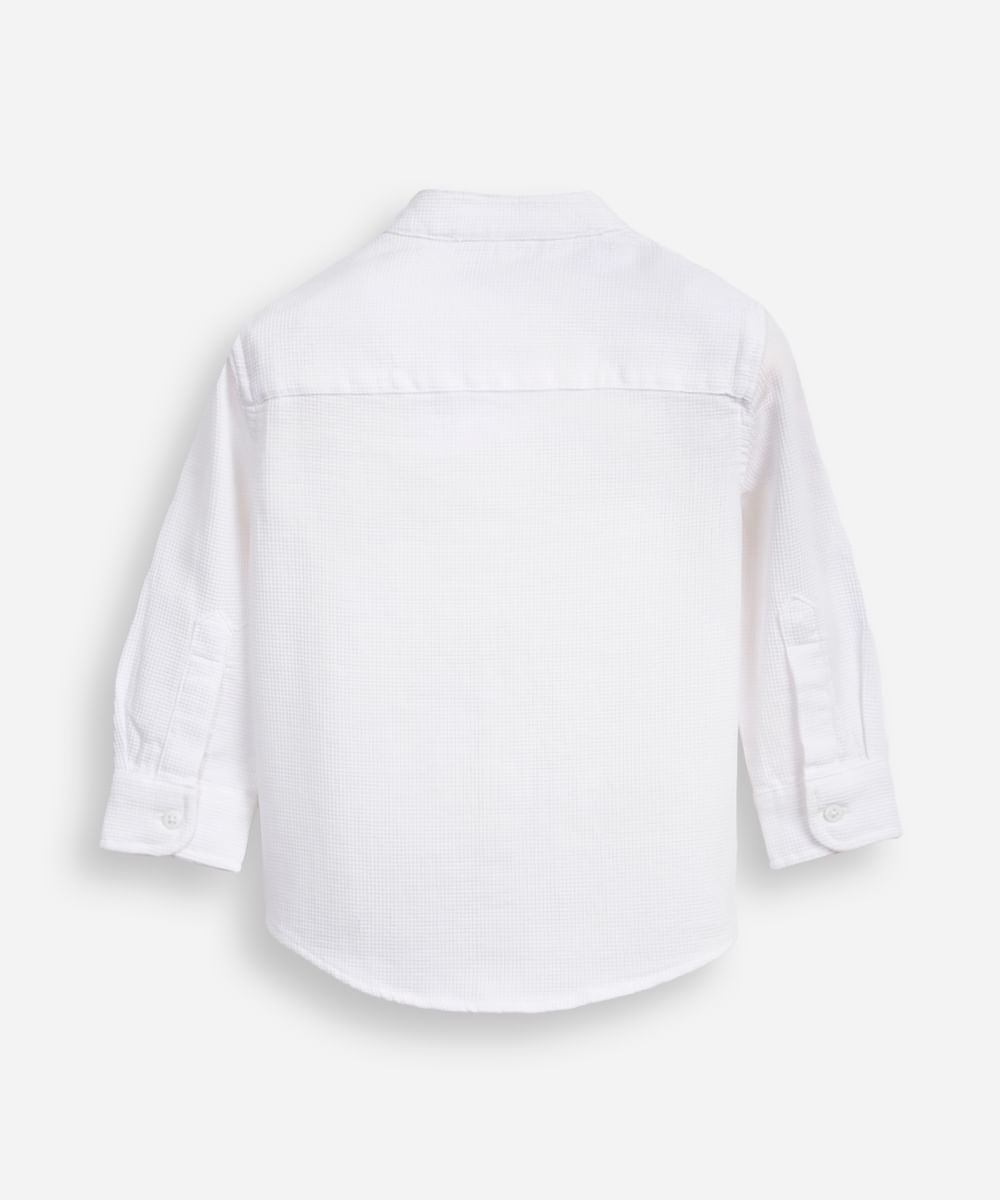 camisa infantil manga longa gola padre azul claro - off white