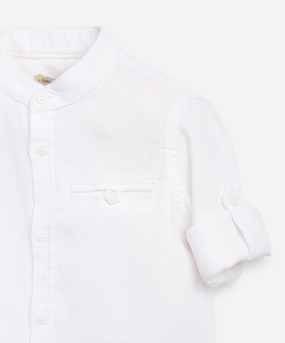camisa infantil manga longa gola padre azul claro - off white