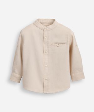 camisa infantil manga longa gola padre bege