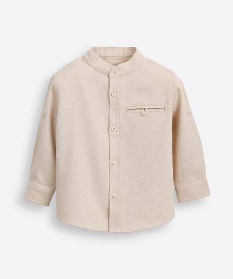 camisa infantil manga longa gola padre bege