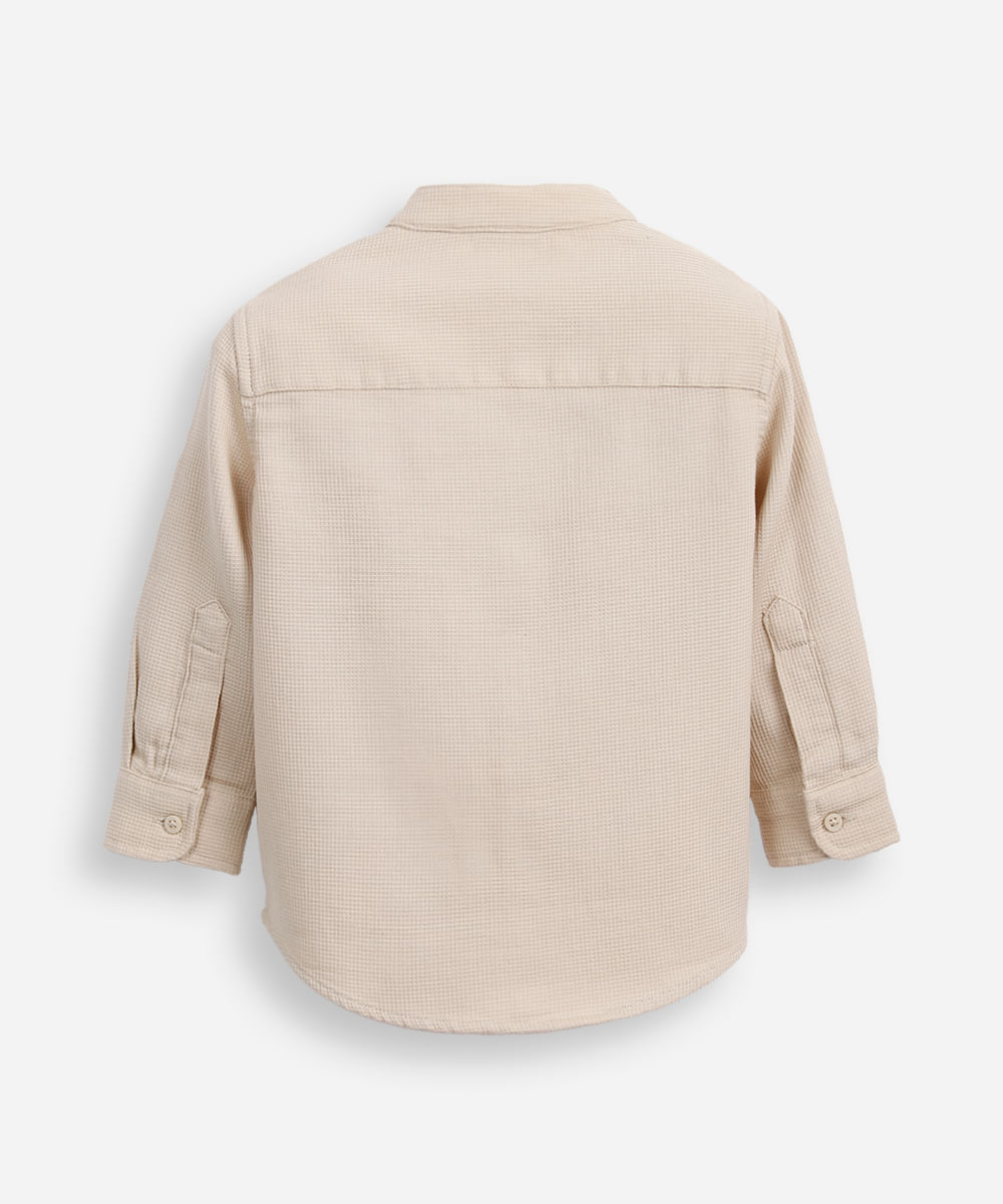 camisa infantil manga longa gola padre bege