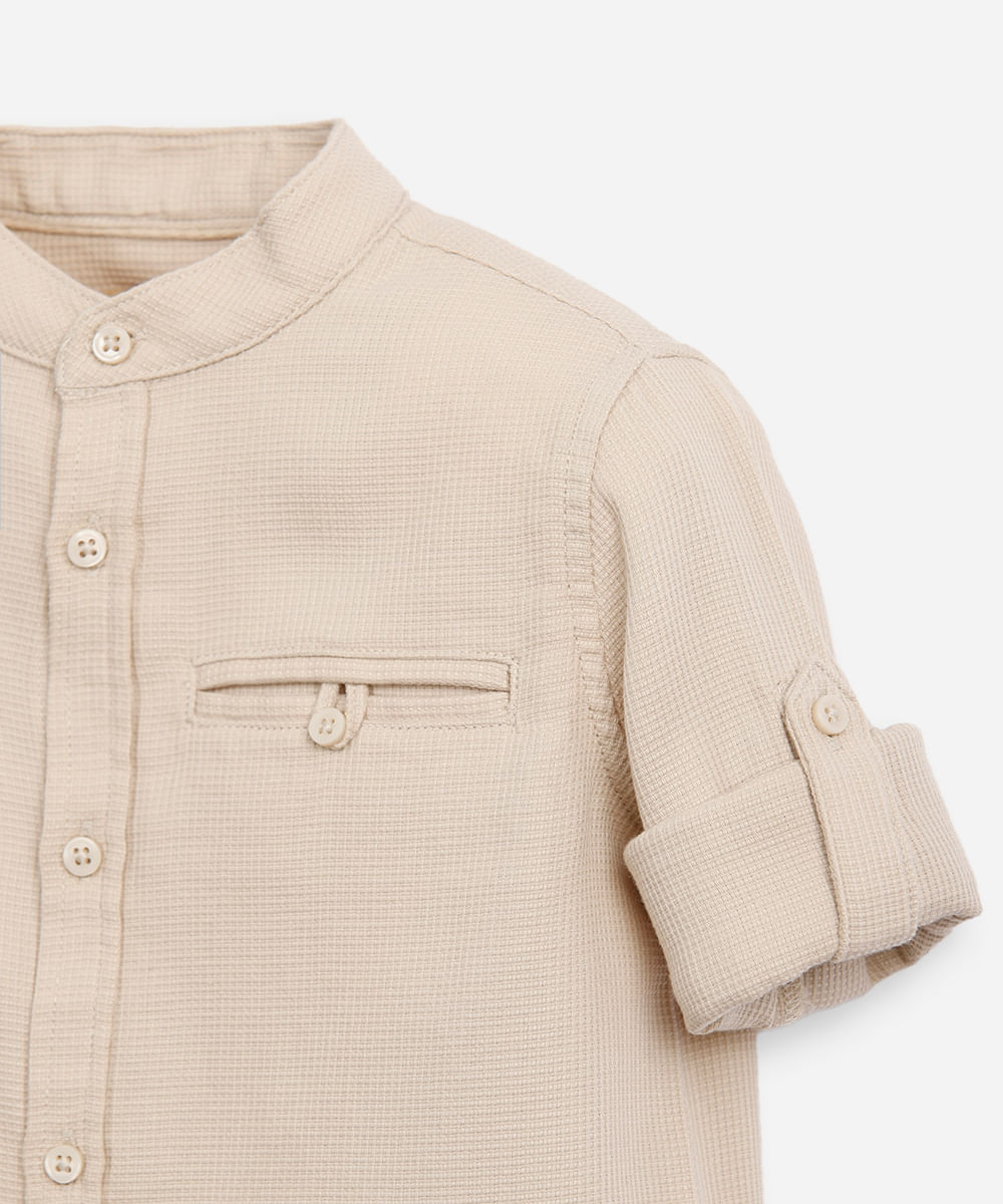 camisa infantil manga longa gola padre bege