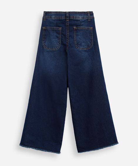 calça wide leg infantil jeans barra desfiada azul