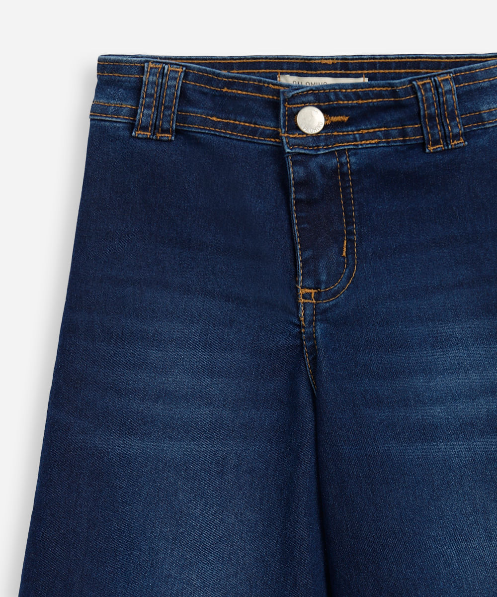calça wide leg infantil jeans barra desfiada azul