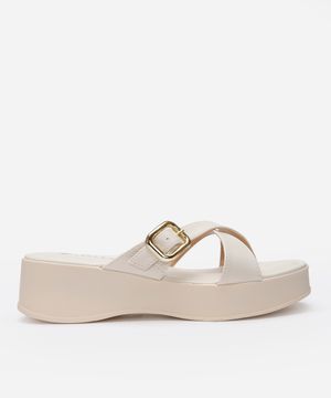 sandália anabela feminina via uno off white