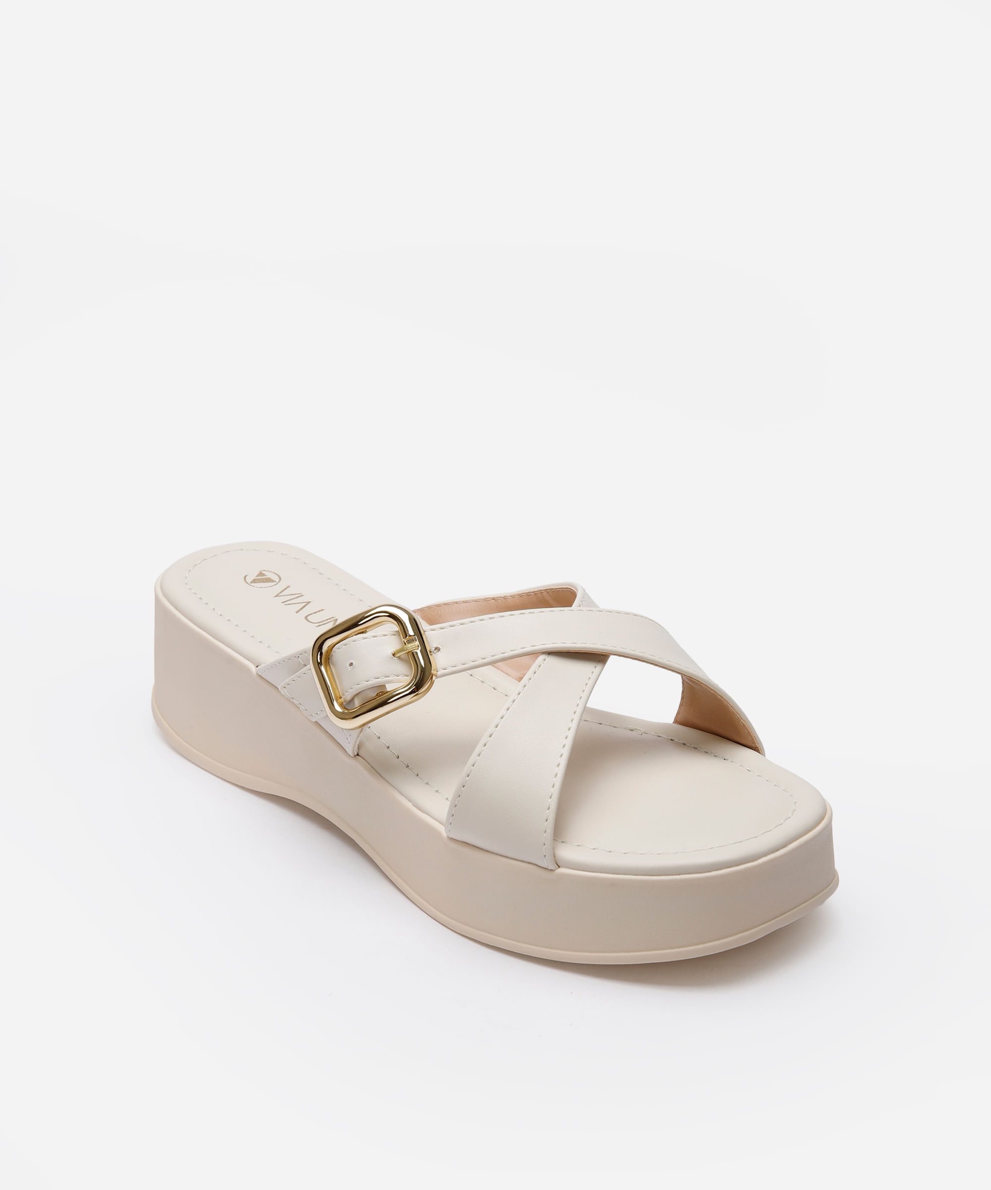 sandália anabela feminina via uno off white