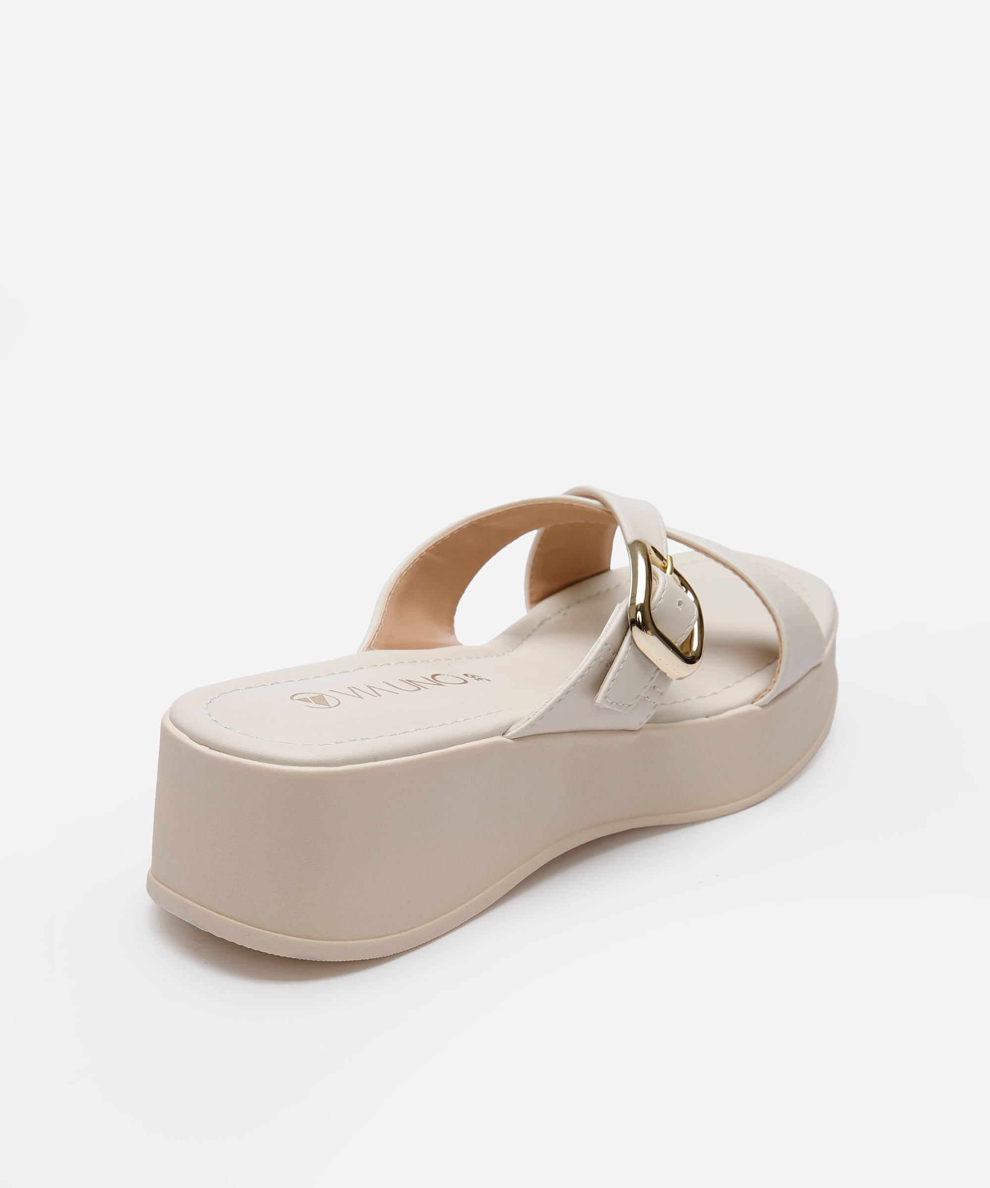 sandália anabela feminina via uno off white