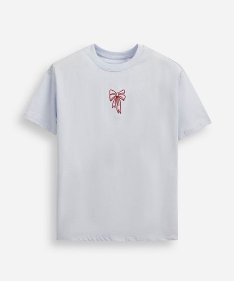 camiseta oversized juvenil de algodão lacinhos azul