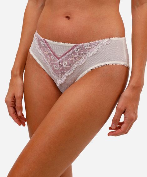 calcinha caleçon feminina com renda off white