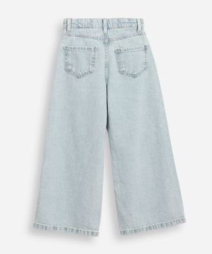 calça wide leg infantil jeans com brilhos azul