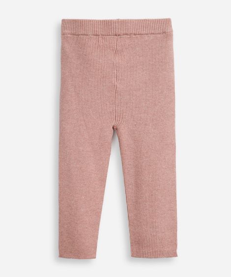 calça legging infantil de tricot canelada rosa