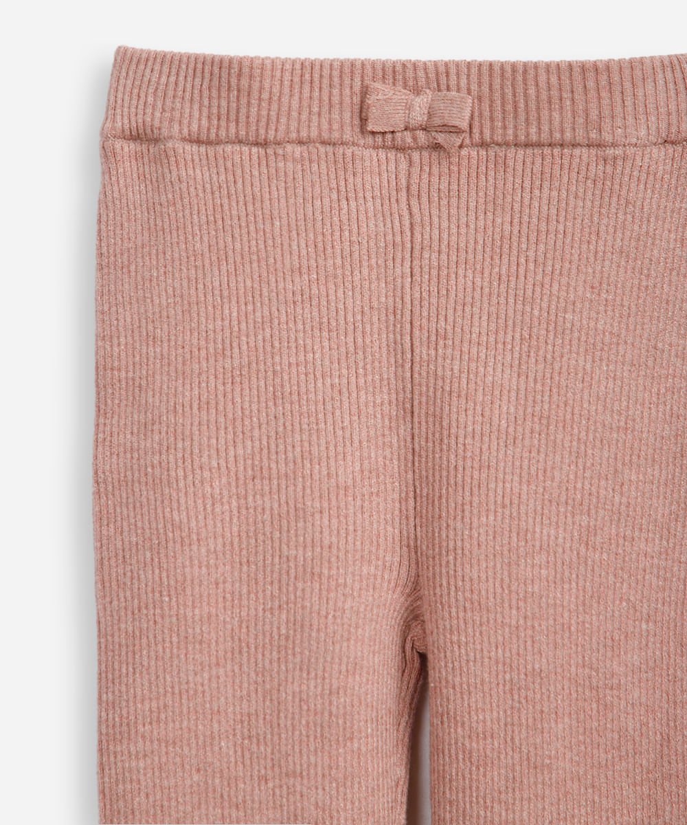 calça legging infantil de tricot canelada rosa