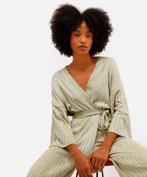 kimono feminino de tricot geométrico vivi olimo verde