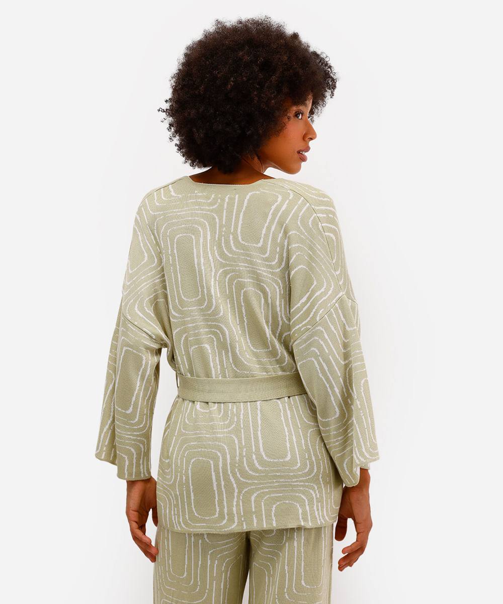 kimono feminino de tricot geométrico vivi olimo verde