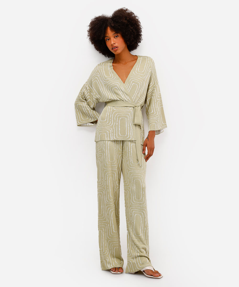 kimono feminino de tricot geométrico vivi olimo verde