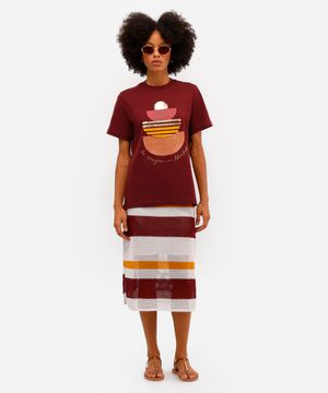 saia midi feminina de tricot com fendas listrada vivi olimo bege