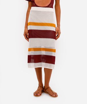 saia midi feminina de tricot com fendas listrada vivi olimo bege