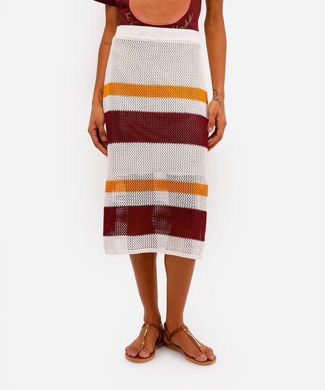 saia midi feminina de tricot com fendas listrada vivi olimo bege