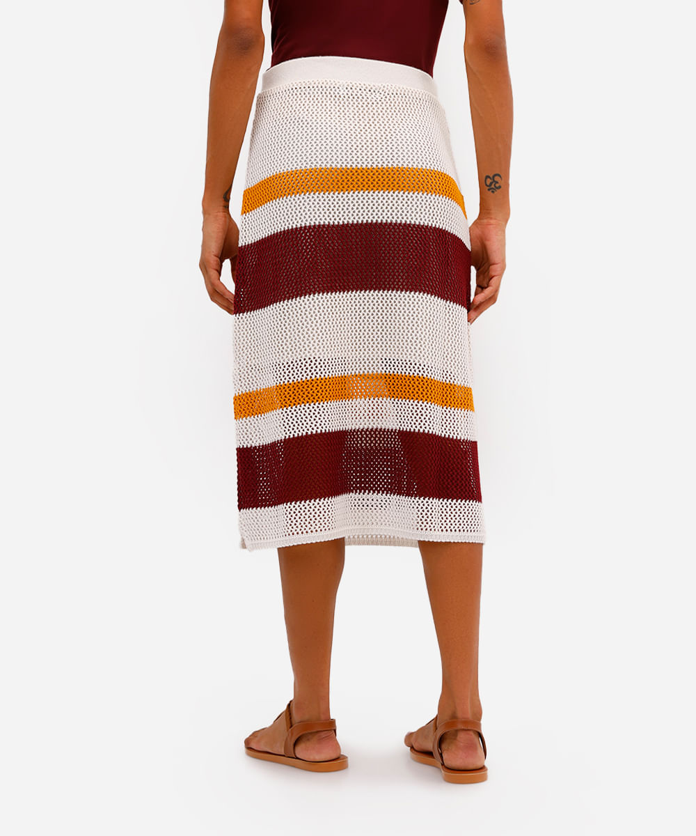 saia midi feminina de tricot com fendas listrada vivi olimo bege