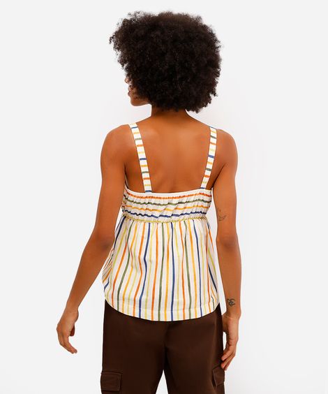 bata feminina de algodão decote quadrado listrada vivi olimo bege