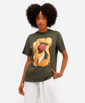 camiseta feminina de algodão estampada metalizada vivi olimo verde