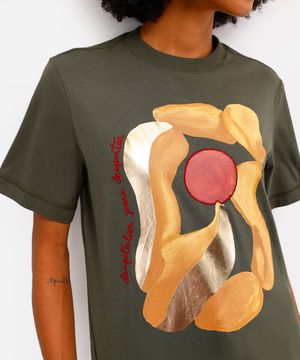 camiseta feminina de algodão estampada metalizada vivi olimo verde