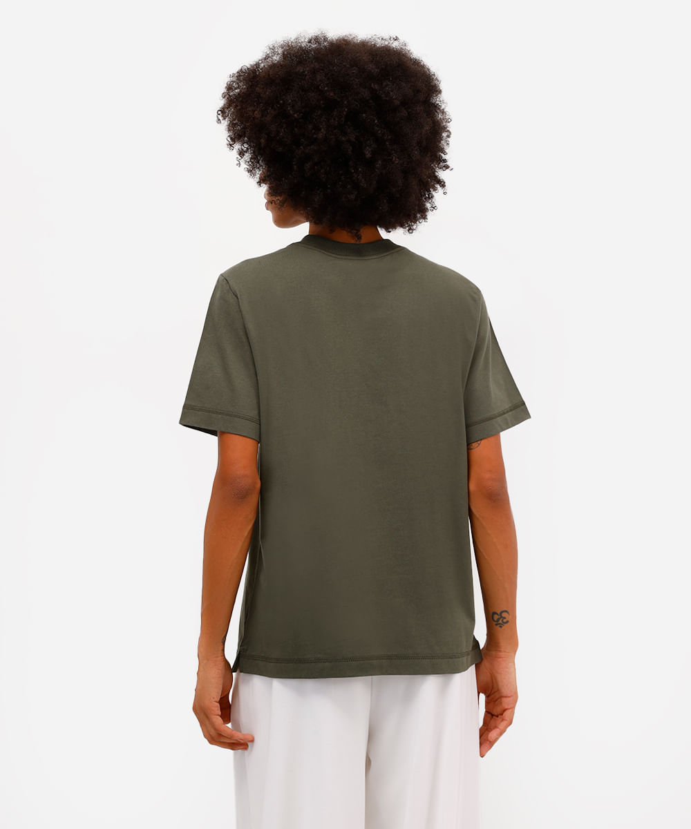 camiseta feminina de algodão estampada metalizada vivi olimo verde