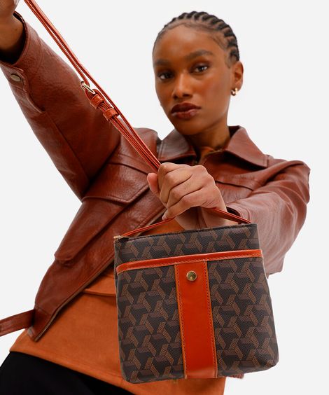 bolsa feminina transversal geométrica marrom