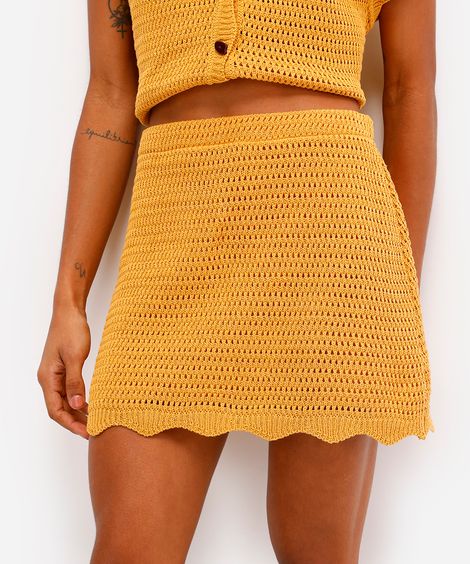 minissaia feminina de tricot vivi olimo amarela