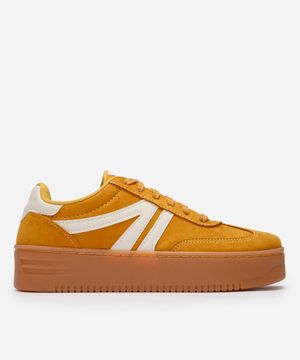tênis plataforma casual com recortes ace amarelo