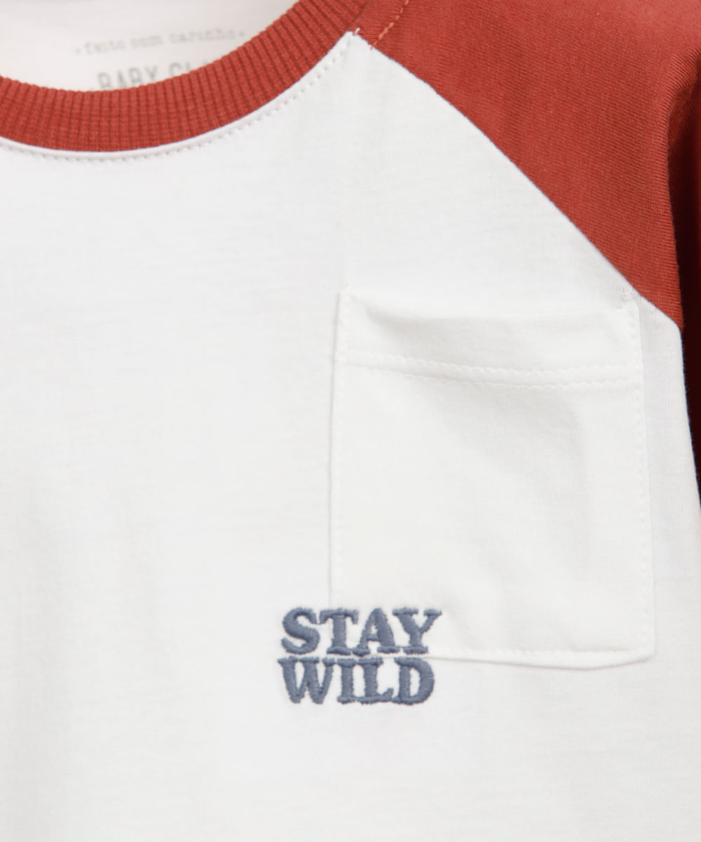 blusa de algodão infantil manga raglan stay wild off white