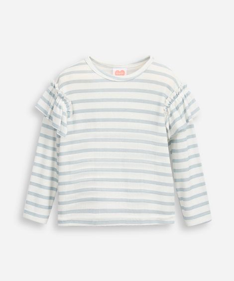 blusa infantil manga longa com babado listrada azul