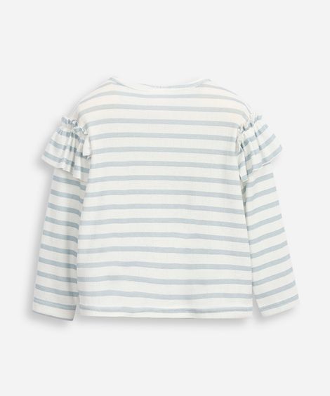 blusa infantil manga longa com babado listrada azul