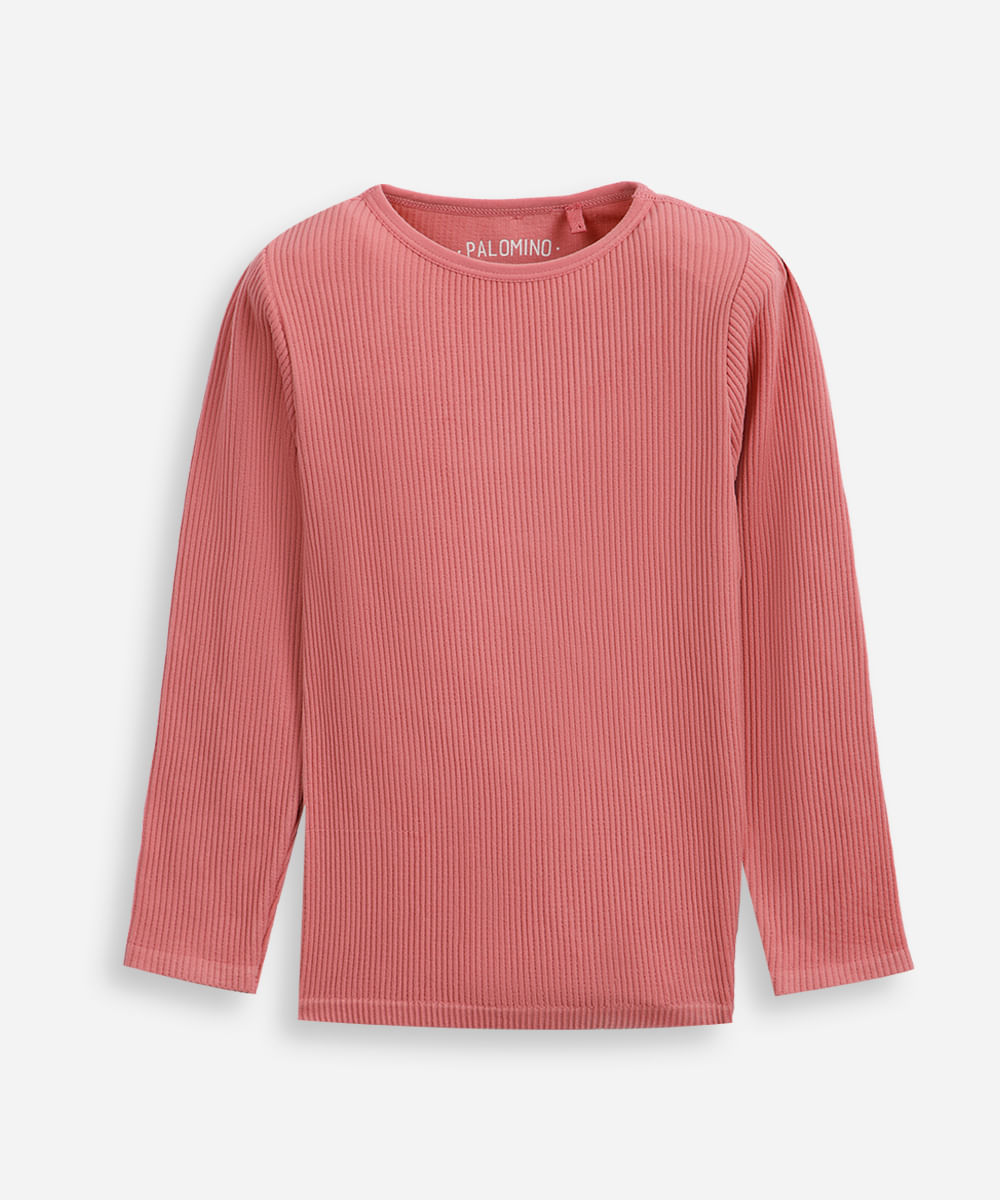 blusa canelada infantil manga longa rosa