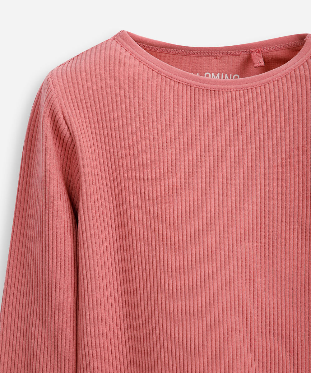 blusa canelada infantil manga longa rosa
