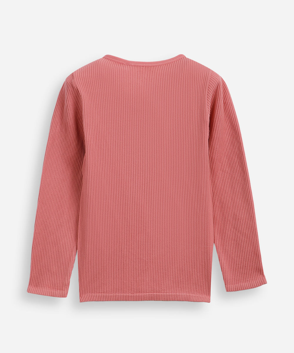 blusa canelada infantil manga longa rosa