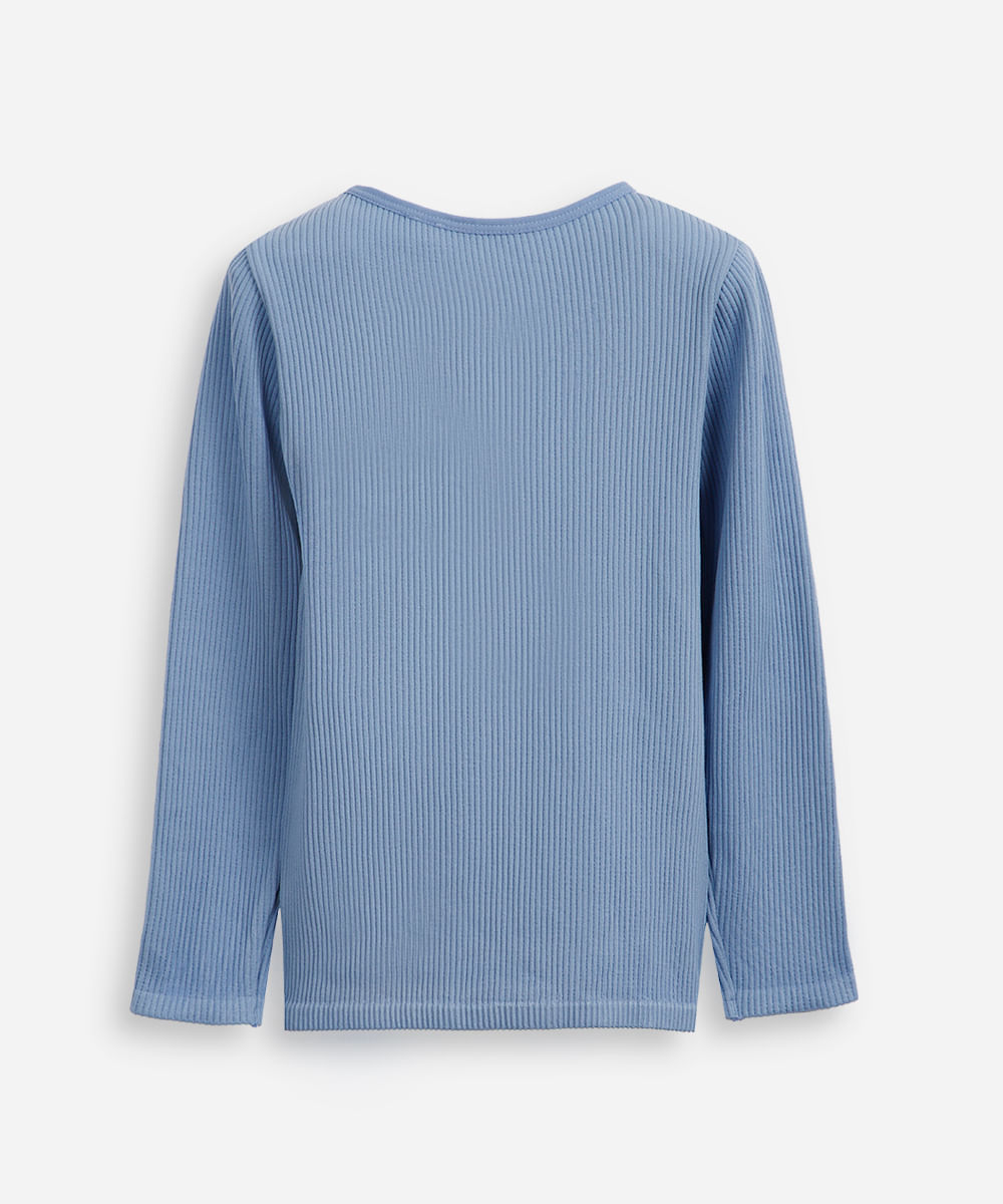 blusa canelada infantil manga longa azul