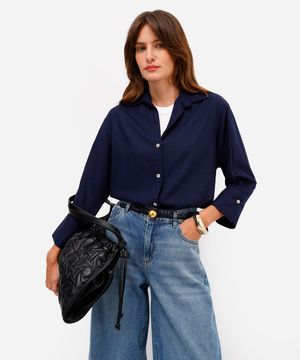 camisa feminina com linho azul