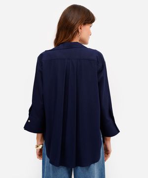 camisa feminina com linho azul