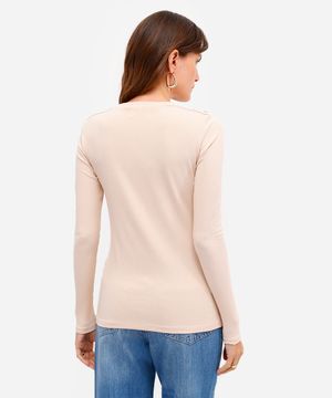 blusa feminina de viscose manga longa canelada bege
