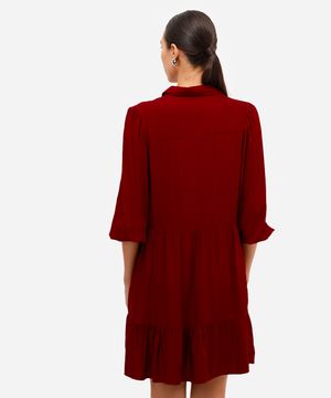 vestido chemise midi de viscose manga bufante vinho