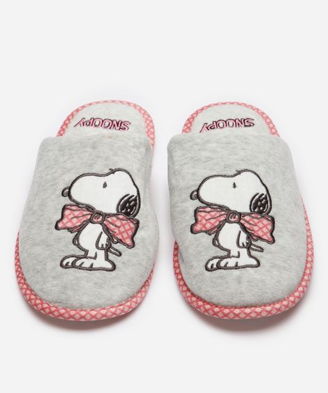 pantufa feminina snoopy com antiderrapante cinza