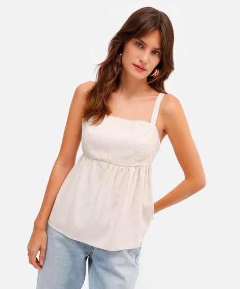 bata feminina com linho decote quadrado bege
