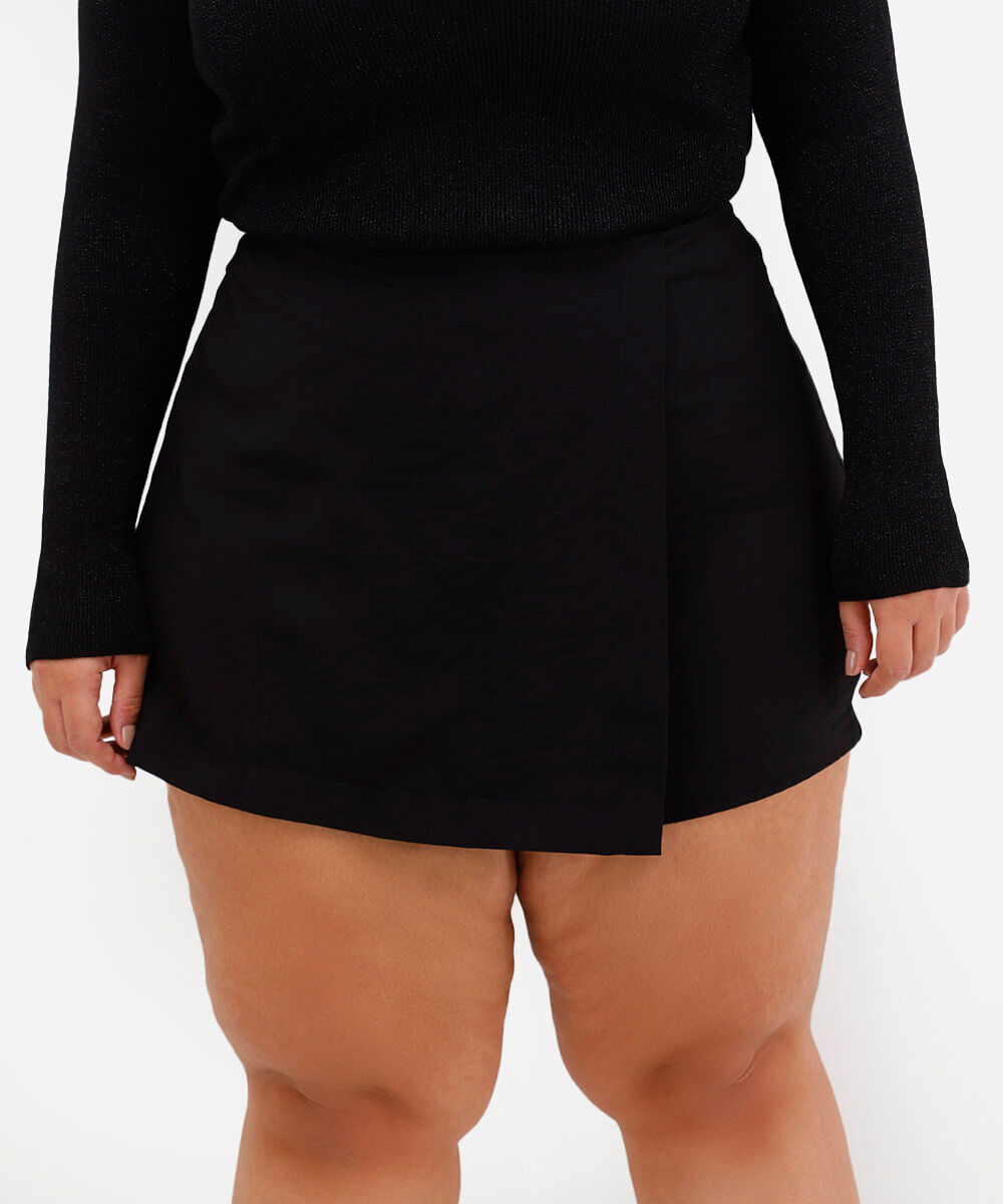 short saia feminino de viscose plus size preto