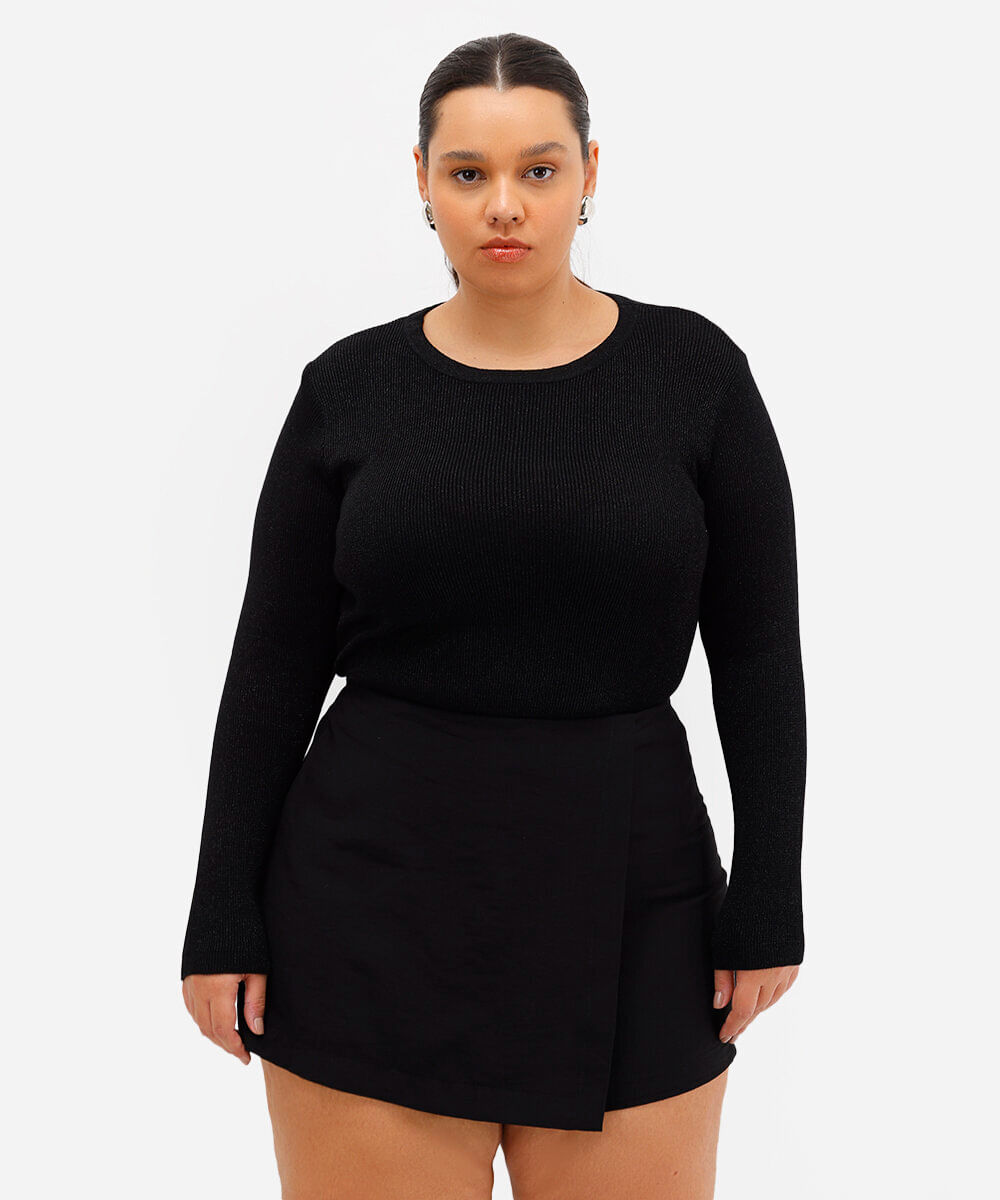 short saia feminino de viscose plus size preto