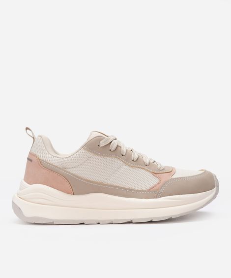 tênis esportivo feminino com recortes ace bege